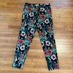H&M Floral Print Trousers Black Red Pink Green Size 6